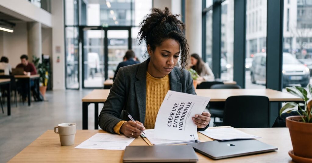 Créer une entreprise individuelle : entrepreneur au travail dans un bureau moderne
