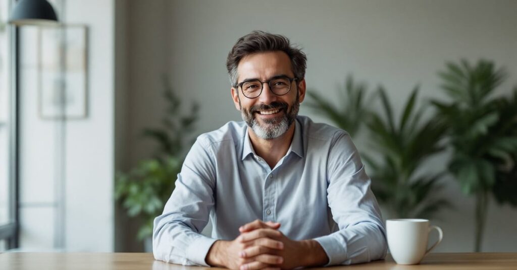Entrepreneur en train de créer son entreprise, entouré de documents et d'un ordinateur portable sur un bureau moderne