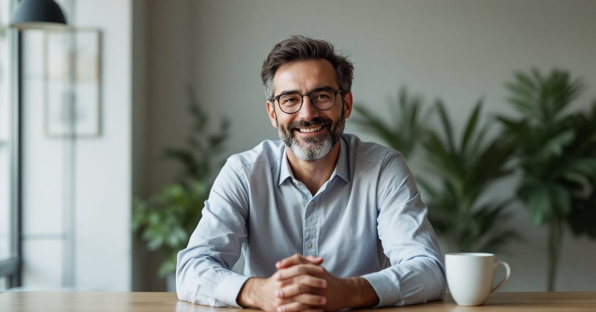 Entrepreneur en train de créer son entreprise, entouré de documents et d'un ordinateur portable sur un bureau moderne