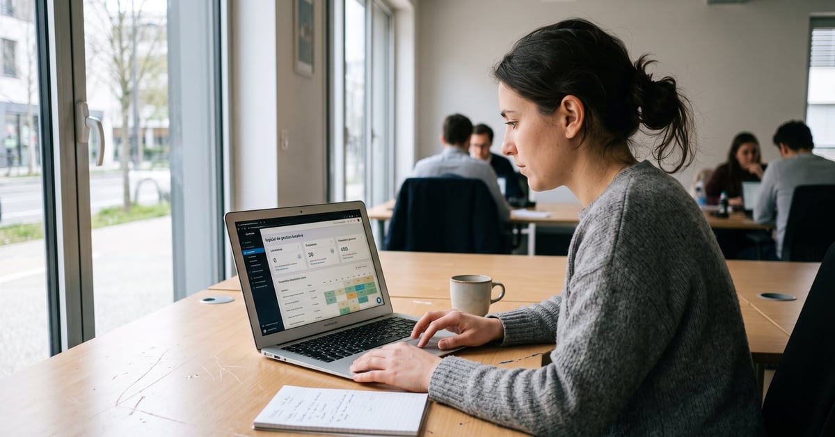 Logiciel de gestion locative sur écran d'ordinateur pour gérer des biens immobiliers