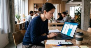 Outils de gestion de projet gratuit sur un bureau moderne avec ordinateur et notes organisées